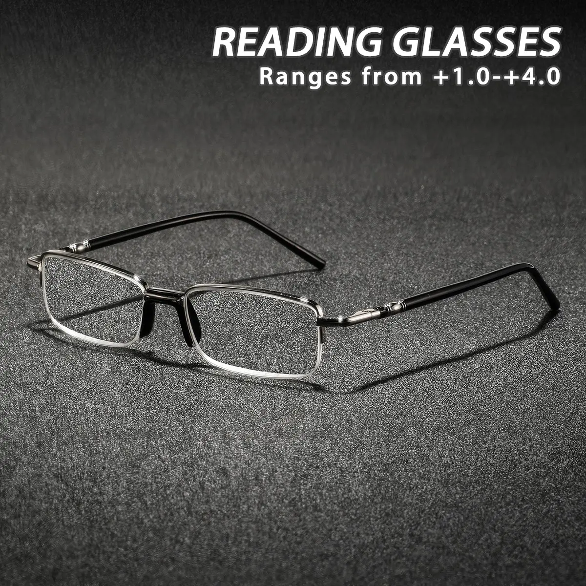 Men's Metal Square Half Frame Reading Glasses, Small Lightweight Portable Retro Casual Fashion Eyewear, Suitable for Daily Wear