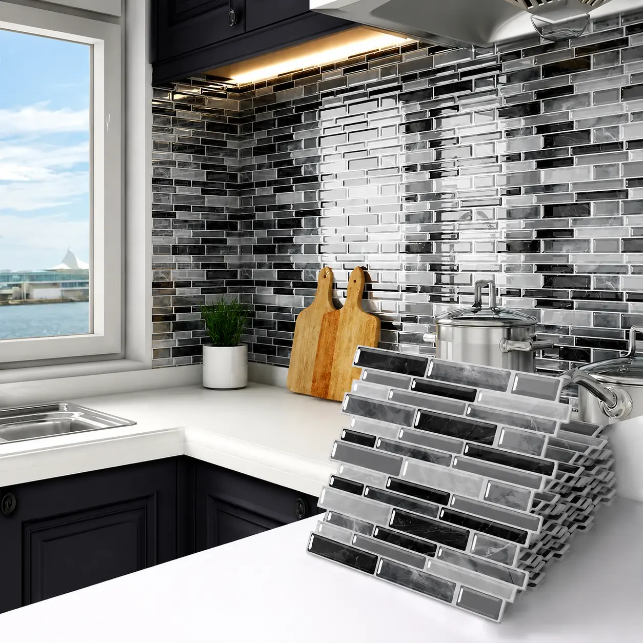 Art Deco Glossy Finish 3D Wall Stickers, 12x12 in Waterproof Removable Backsplash Tiles, 10-20 Pcs Optional Self-Adhesive Peel-and-Stick Panels, Tenant-Friendly DIY Indoor Use Home Decor for Kitchen