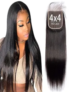 Lace Closure 4x4 HD Lace Closure Straight Closure Human HairBrazilian Virgin Hair Closure Free Part  Human Hair Extensions Pre Plucked Natural Color