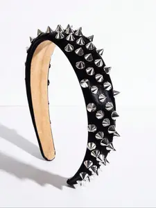 Leather Punk Headband, Studded Solid Color Design, High-Quality Fashion Hair Accessory, Sweet & Cool Streetwear, 1pc