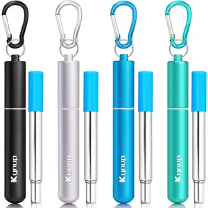 4Packs Reusable Straws, Metal Straw with Silicon, Travel Drinking Straws with Case, Keychain, Cleaning Brushes, Silicon Pcs Perfect for Travel, Gifts (20 PCS) Blue-Black-Silver-Turquoise