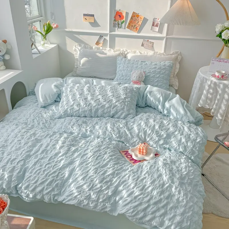 seersucker Duvet Cover Queen Size Duvet Cover Set, Polyester Bed Set, Bed Covers, Soft, Breathable Bedding Set, Soft Bedding Sets (90"x90") with 2 Pillow Shams for All Season, Comforter Not Included, Machine Washable Duvet Cover