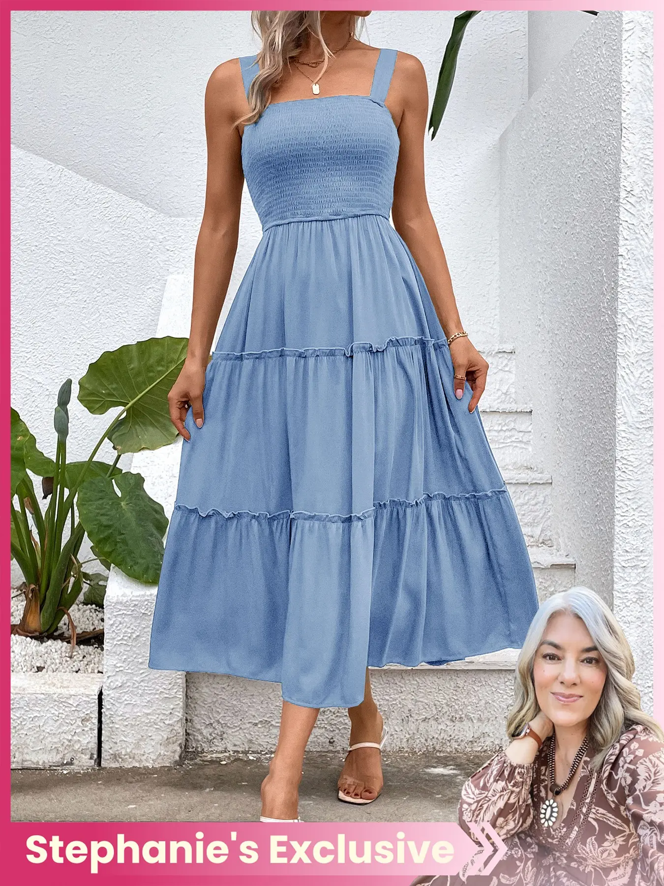 Stephanie's Exclusive Backless Fitted Tiered Strap Summer Dress, Casual Style Women's Clothing, Everyday, Perfect for Daily Wear & Stylish