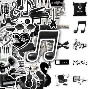 100 Sheets, 2 Repeating Sets, Black and White Music Style, Personalized Creative Retro Design, Niche Decorative Scrapbook Stickers, Stickers For Scrapbooking