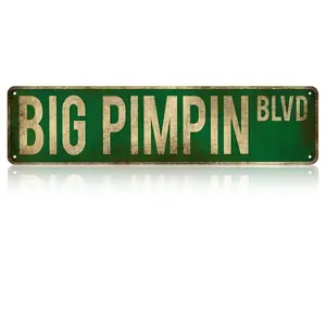 Big Pimpin Blvd Street Sign Aluminum Big Pimpin Blvd Decorative Sign Funny Street Style Metal Wall Art For Man Cave Bar Garage Home Retro Rustic Indoor Outdoor Decoration 4×16 Inch