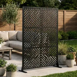 ARCH Metal Privacy Screen for Outdoor Freestanding 72" H x 46" W Decorative Fence Panel with Stable Base Portable Divider for Patio Deck Balcony Backyard Garden Black Powder-Coated Steel, Black Color Options, Metal Material, Product Weight: 37.02 lb