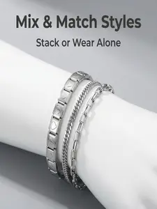 Men's Stainless Steel Bracelet Set, Silver Color Crown Chain ID Stackable Wrist Jewelry, Luxury King Chain Waterproof Accessory