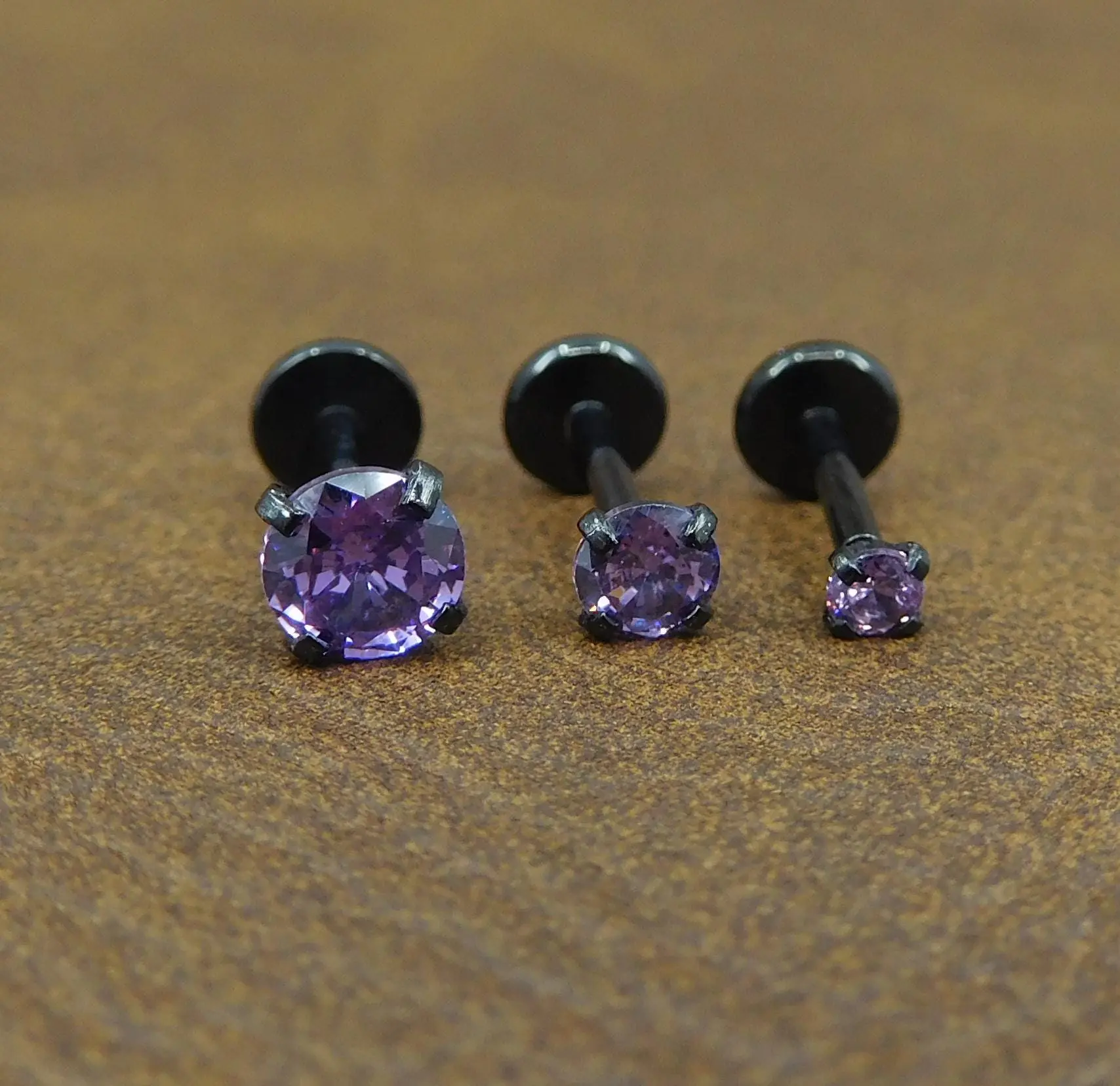 Violet Crystal Stud Earring: Black PVD Flat Back Cartilage Ring