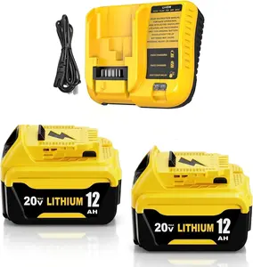 2-Pack 12000mAh High Capacity Replacement for Dewalt 20 Volt Battery and DCB107H Charger Combo Compatible with Dewalt 20V Battery Lithium DCB207 DCB206 DCB204 3 Series Tool