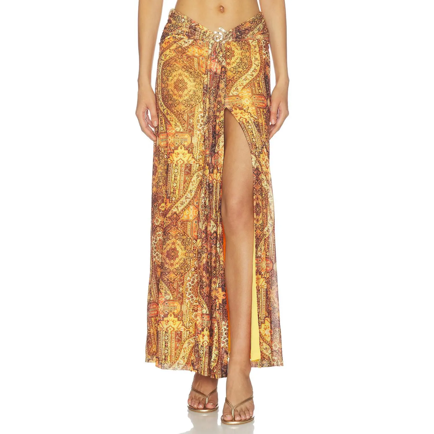 Runaway The Label Skylar Ruched Maxi Skirt in Magnolia Mango