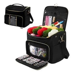 1pc Pure Color Knitting Yarn Storage Bag, Modern Style Polyester Home Organizer, Large Capacity Portable Outdoor Travel Tool Bag, Sewing Accessories Holder