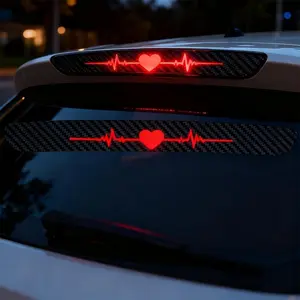 High-Position Brake Light Sticker, Heartbeat Ecg Tail Light Sticker, 3D Carbon Fiber, Matte Finish, Car Safety Decal, Vinyl Material, Car Stickers
