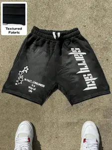 Men's Letter & Star Print Shorts, Casual Comfy Breathable Pocket Shorts for Daily Wear, Men's Bottoms for Summer, Graphic Print Shorts