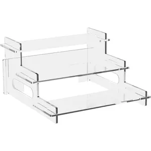 Clear  Display Risers  3-Tier Shelf Stand for Cupcakes, Perfume, Figures, Collectibles & Desserts  Decorative Organizer for Party, Vanity, or Retail Display(Small)