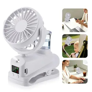 Portable Clip On Spray Fan with LED Display, 4 Speed Mini Desk Fan with Humidifier, USB Rechargeable 360° Rotation Personal Cooling Fan for Office Bedroom Travel