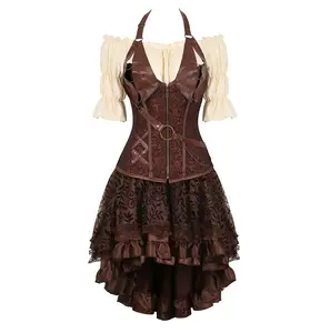 Steampunk Leather Corsets Bustiers Skirt Blouse Set 3 piece Boned Corset+Shirt+Skirt Outfits for Women Suit Womenswear Fitted Above The Knee Gothic Vintage Cosplay Basic Minimalist 8105/6505/7056