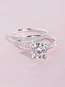 Elegant Rhinestone Decorated Ring, Engagement Ring Set, Fashion Accessories for Women, Trendy All-match & Exquisite Engagement Wedding Promise Ring for Birthday Gift