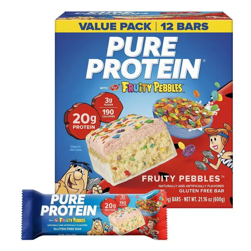 Pure Protein Fruity Pebbles Gluten-Free, High Protein Snack, Chewy Protein Bar - 20g Protein - 12ct