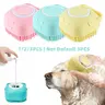 Pet Bath Soap Dispenser Massage Brush, Silicone Shampoo Dispensing Massager with Soft Bristles for Dogs and Cats, Pet Grooming Shower Massage Brush Supplies