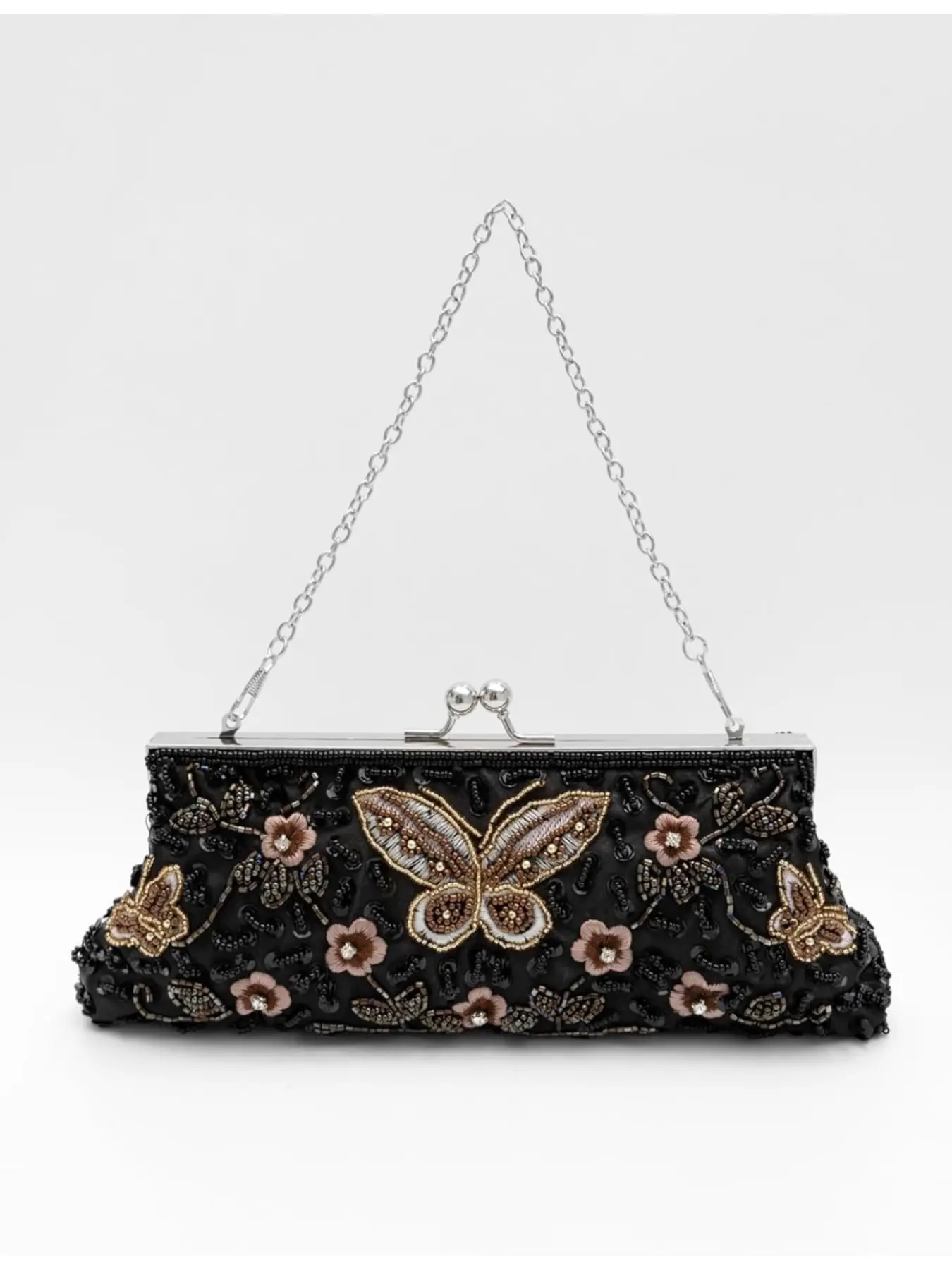 Vintage Butterfly Floral Beaded Evening Bag, Valentine's Day Gift, Kisslock Bag, Embellished Clutch, Women's Clutch Bags, Evening Party Wedding Purse, Stylish Purse, Handbag for Women, Parties, Christmas Gifts for Her, Elegant Clutch