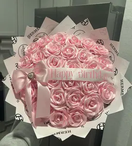 Eternal Ribbon Rose Ramo Handmade Forever Flower Bouquet Ramo de Rosas Artificiales Eternas Preserved Romantic Gift for Her Wedding Quinc