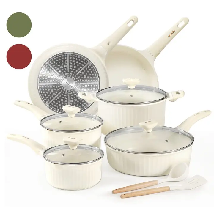 [Official] CAROTE 12 Pcs Pots and Pans Set, Nonstick Cookware Sets, Healthy Induction Cookware w/Frying Pans & Saucepan, PFOS, PFOA Free