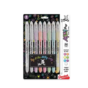 Pentel Milky Pop Pastel Gel Pen, (0.8mm) Medium Line, Assorted Ink 8-Pk