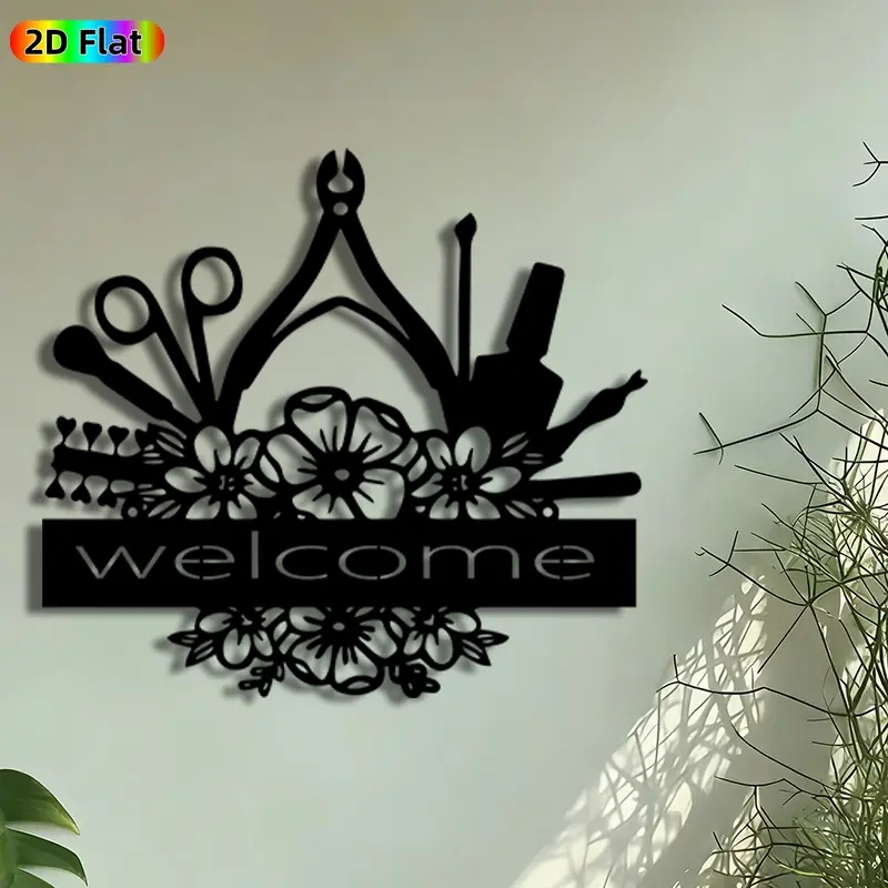 1pc Floral Manicure Tools Metal Wall Art, Welcome Crown Statue Mural, Intricate Craftsmanship, Artistic Metalwork, Perfect for Mothers Day, Housewarming Decor, Perfect for Salon Entryway Bedroom Decor, Ideal Gift for Nail Art Enthusiasts.