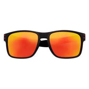 HALLBROOK - Polarized Modern Sports Sunglasses Matte Black Orange Mirror