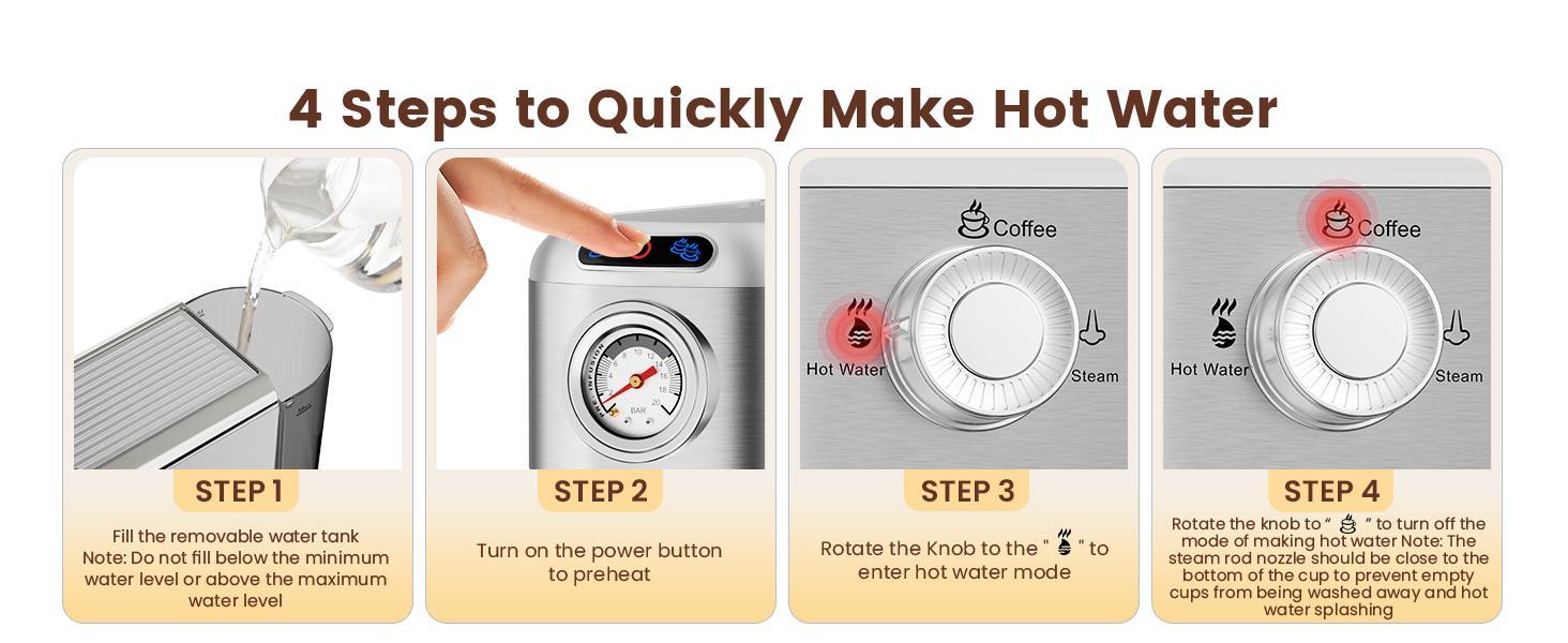 Semi-Automatic Stainless Steel Espresso Machine - 20 Bar, 1450W, 34oz Removable Tank, Small Footprint Household Personal Coffee Maker with Milk Steamer & Frother for Latte, Cappuccino Ready, Hot Water on Demand, Silver (Ideal for Birthdays, Father’s Day),