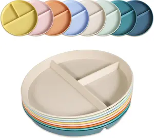 Divided Plates for Adults (8 Packs), Unbreakable Portion Control Plate Sectioned with Dividers, 9 Inch Plastic Food Separator Dinner Plates Lightweight Compartment BPA Free Reusable Microwave Safe CrazyTerra