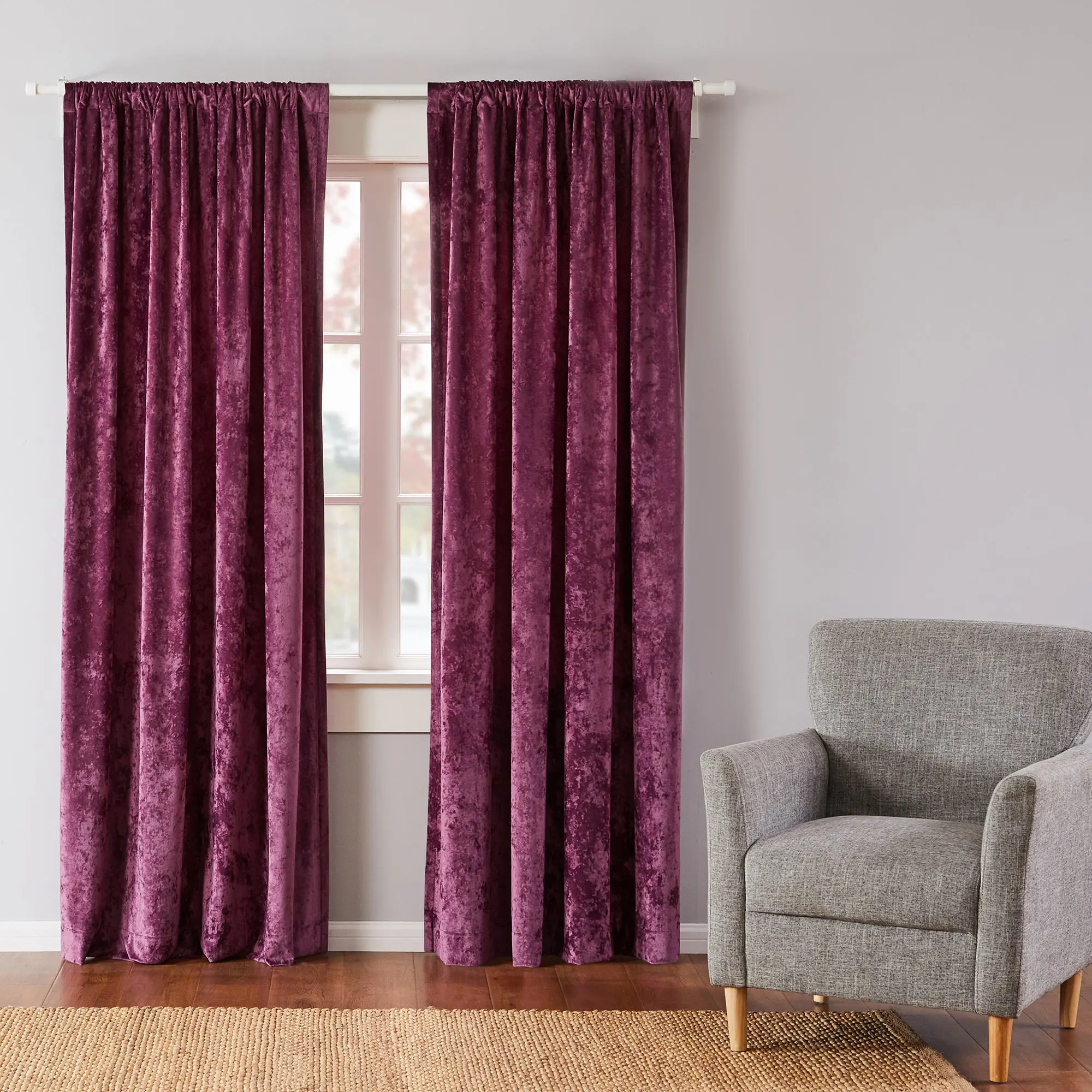 BH Ellora Plum Polyester Velvet Curtain Drape - Single Panel, Rod Pocket Ready, Rich Texture for Indoor Use, Velvet Curtains