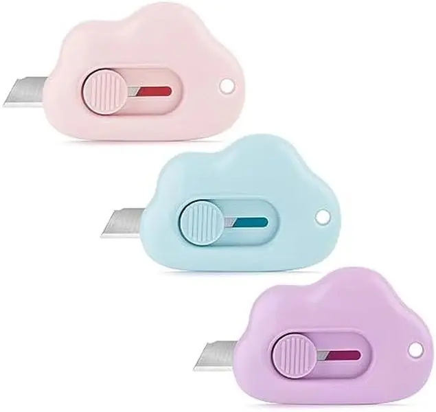 3 Pack Cute Box Cutters, Retractable Mini Letter Opener, Cloud Paper Cutter for Keychain, Pocket, Package, Mail & DIY Projects