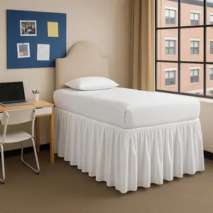 Twin XL Size Dorm Bed Skirt 36 Inch Drop, College Dorm Room Bed Skirt, Tailored Fit, Long Microfiber Bedskirt White Long Wrap Around Elastic Dust Ruffle