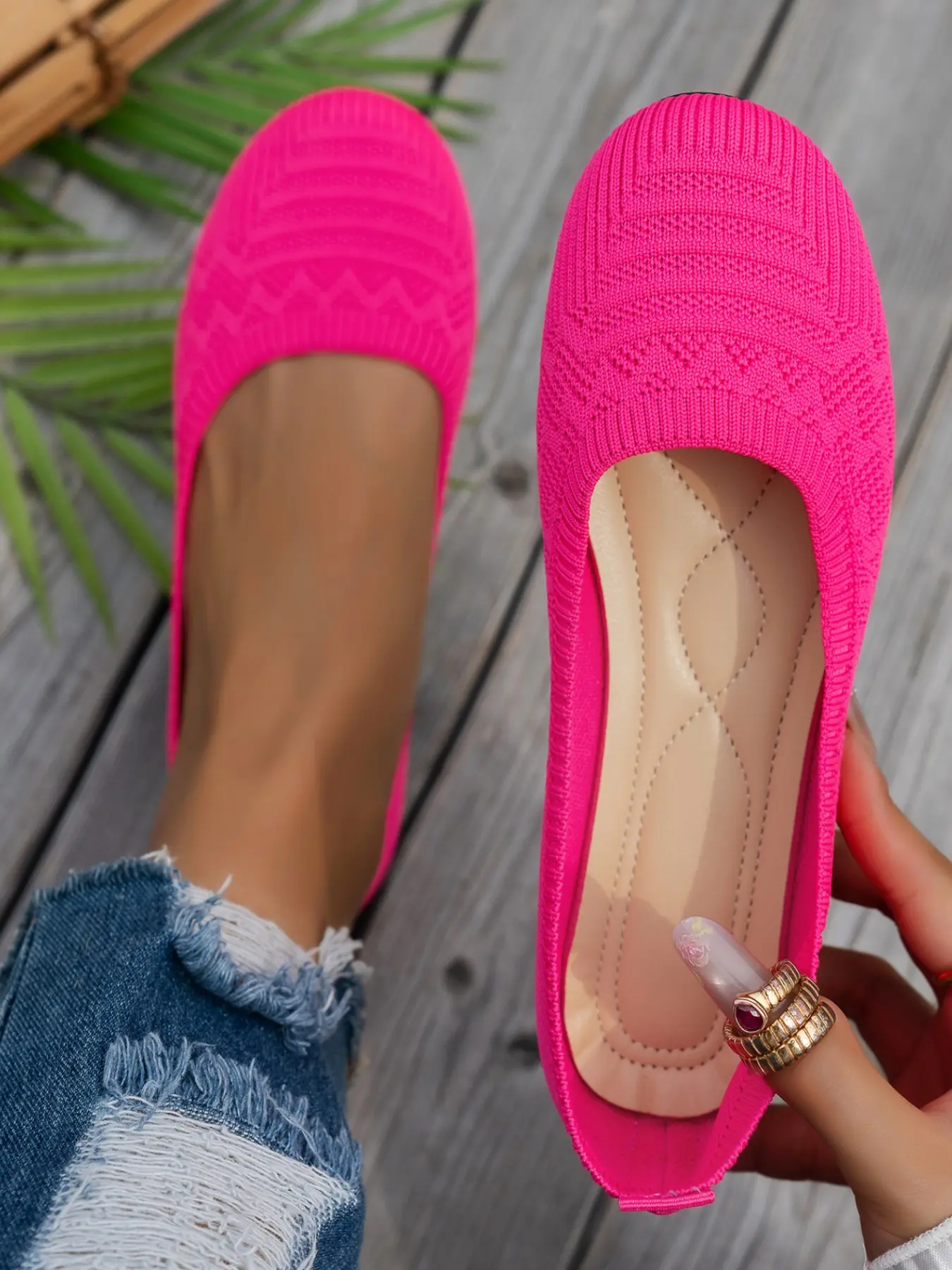 Women's Classic Ballet Flats, Round Toe Mary Jane Shoes, Adjustable Comfortable Knit Slip-Ons, Daily Wear, Casual Summer Flats, Footwear, Everyday Wear Footwear