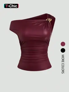 Women's Fashion Casual Slim Sleeveless Asymmetrical Shoulder Top Womenswear, Perfect for Shopping and Commuting, Stylish Everyday Wear