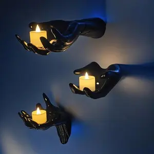 Life-Sized Wall Decor with Lighted Candles, Pack of 3 Creepy Reaching Hands for Halloween, Gothic Horror Decor Indoor, Scary Home Decoration, Haunted House Accessories, Spooky Party Supplies Ornaments