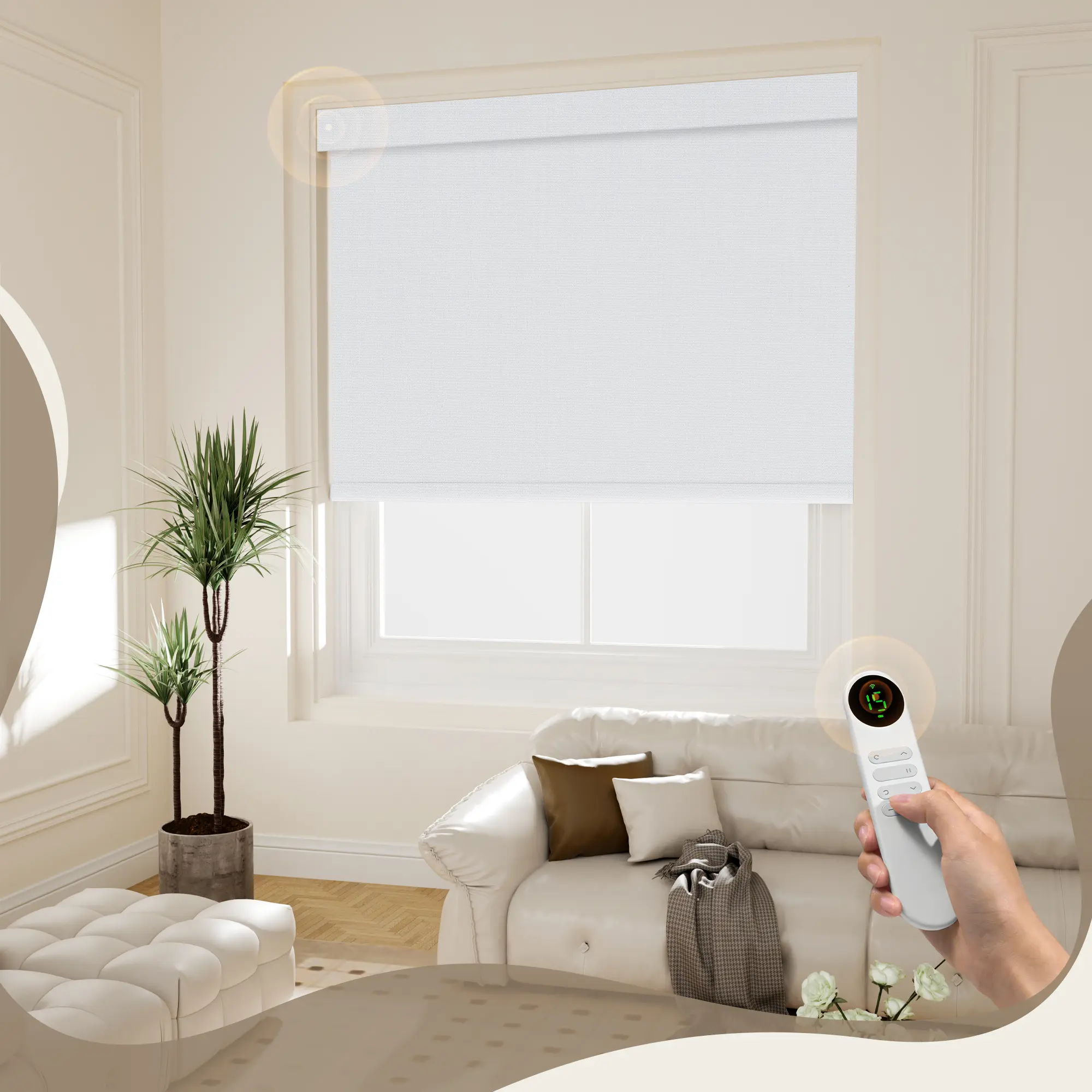 Pocageum motorized blackout roller shades with remote control, no app needed, 28 mm tube custom electric roller blinds, cordless window shades with valance, made to order W 21"-60" x H 72", for bedroom & home