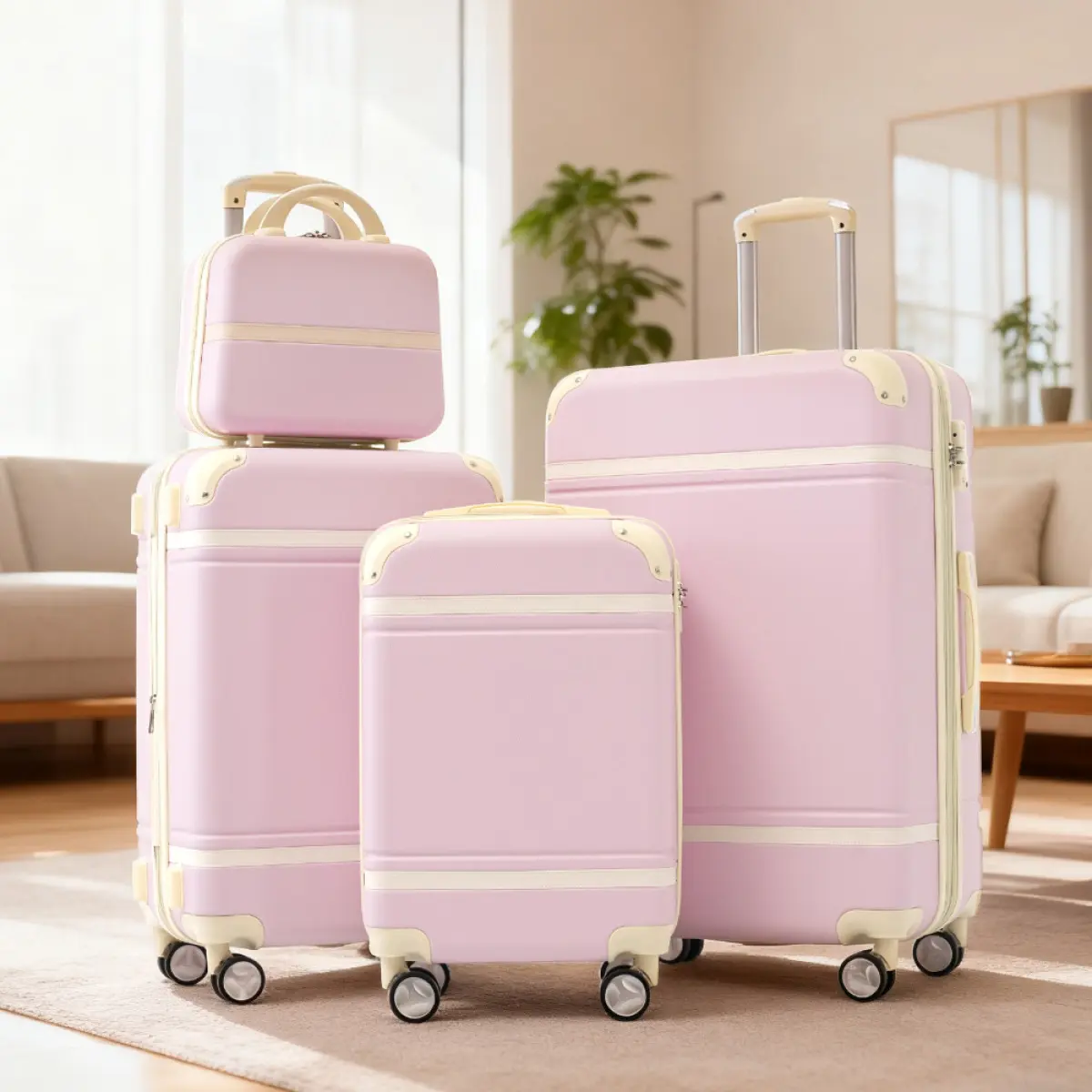 Luggage Set, 3 Piece Luggage with Cosmetic Case, Vintage Hardcase Suitcase with Wheels, Expandable Luggage Airline Approved(Light Pink,20"+24"+28")
