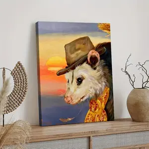 Quirky Opossum Print Bathroom Art Aesthetic Room Poster Canvas Poster, Cute And Vibrant Poster for Bedroom, Dorm, Gaming Setup Modern Floral Paintings Wood Wall Art