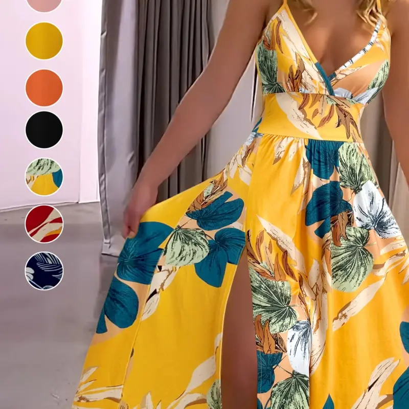 Women's Cami Dress, Spaghetti Strap Boho Fashion Bohemian Aesthetic Casual Sleeveless Long Dress for Beach Holiday Vacation, Ladies Summer Clothes Casual Boho Chic, Bohemian Summer Dress, Boho Beach Sundresses
