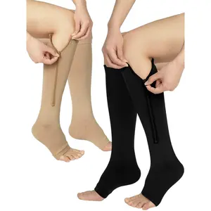 1 Pair Zipper Compression Socks, Breathable Compression Socks, Knee-High Compression Support Sports Socks for Mens Womens Running
