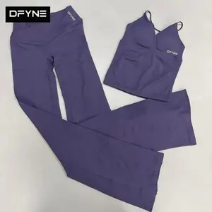 DFYNE Women’s Sculpting Activewear Set High Stretch Vest & Flare Leggings Outfit