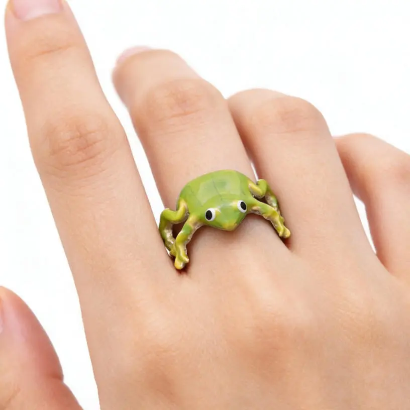 Green Tree Frog Ring for Women, Adjustable Cute Animal Ring, Funny Nature Jewelry, Birthday Gift for Girls Daily Wear