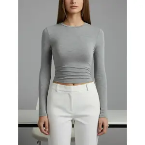 2026 Women's Autumn Winter Casual Slim Fit Long Sleeve T-Shirt Set Side Ruched Design Three Piece Fashion Top for Daily Layering Going Out, Modern, Classy, Everyday, Soft Touch, Fall Layers, Vacation Ready