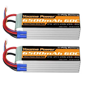 Youme 6S Lipo Battery EC5, 2Packs 22.2V RC LiPo Battery 6500mAh 60C with EC5 Plug for 1/7 1/8 RC Car Truck DJI E-Flite Align Airplane Quadcopter Helicopter