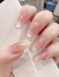 Mirror Cat Eye Press On Nails Almond Shape Gradient Chrome Fake Nails Reusable