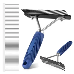 Undercoat Rake for Dogs, Long Tooth Grooming Rake + Stainless Steel Shedding Comb, Deshedding Brushes for Large Pet Horse Longhair Cat, German Shepherd Husky Brush