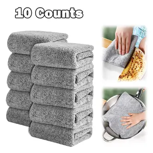 10 Counts Microfiber Cleaning Cloth, Tackle Grease and Dirt on Dishes and Counters, Grey