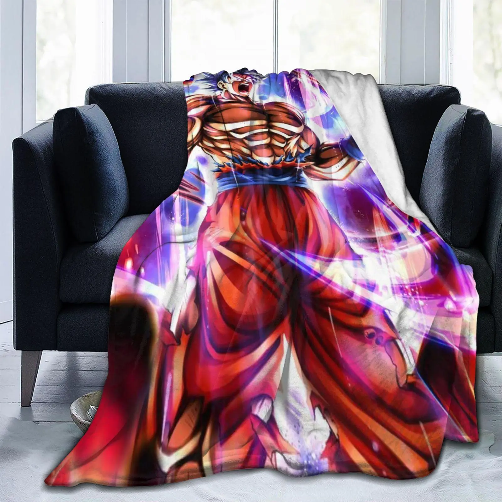 Goku Legendary Power Flannel Blanket – Soft Throw for Bedroom, Dorm Room, Sofa, Couch, Living Room, Travel & Movie Nights, Lightweight Warm Anime Blanket